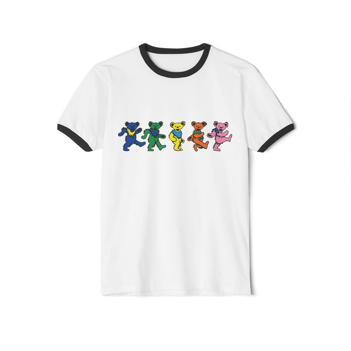 Dancing Rainbow Bears T-Shirt | Retro Grateful Dead Style Ringer Tee