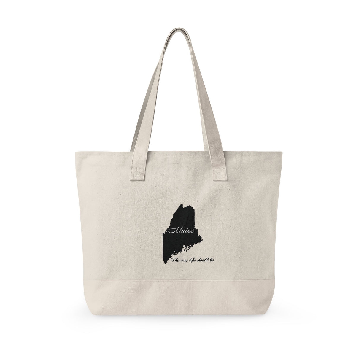 Maine State Silhouette Zippered Canvas Tote | Maine map, coastline script