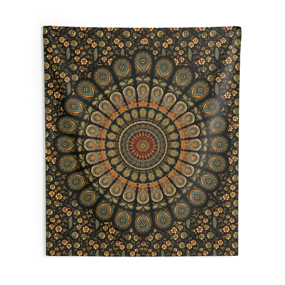 Bohemian Mandala Wall Tapestry — Earthy Floral Meditation Decor