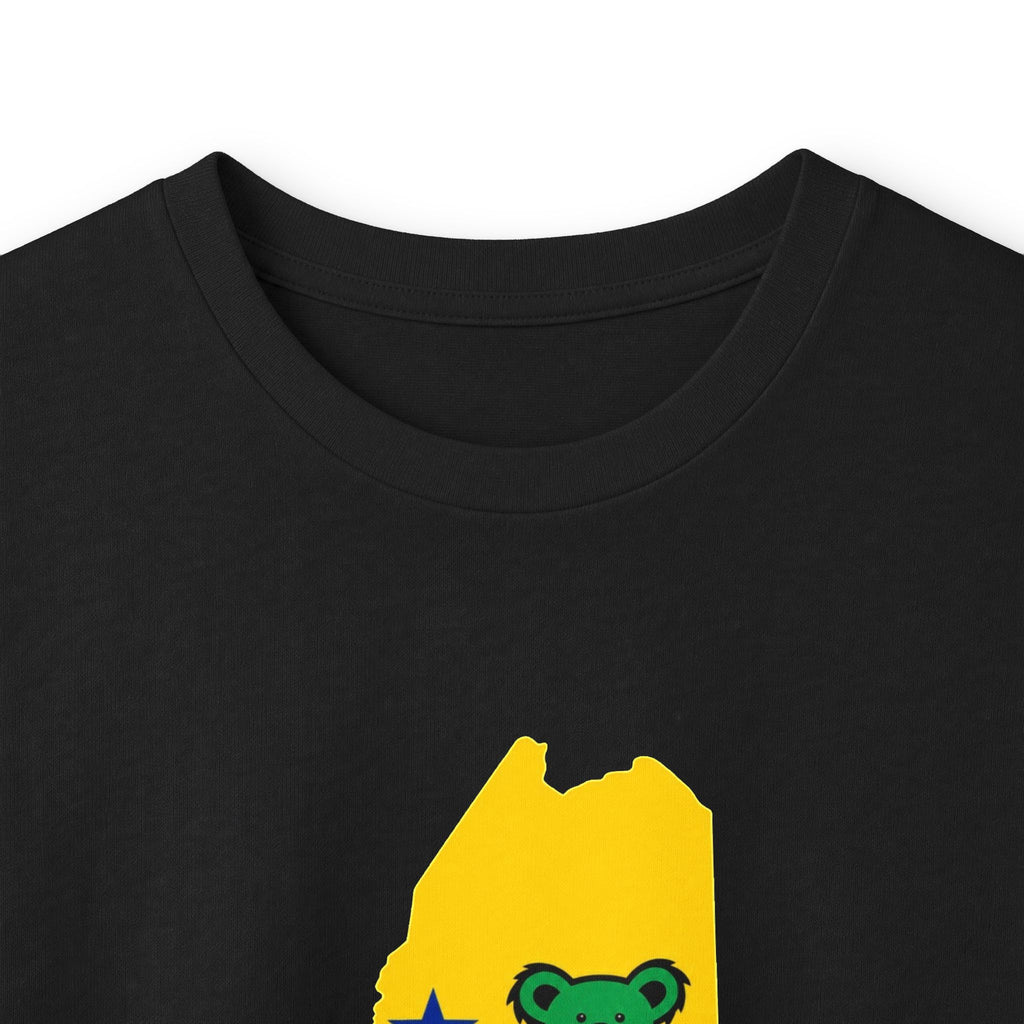 Maine Grateful Dead Bear Long Sleeve Tee — Retro Dancing Bear on Yellow State Silhouette