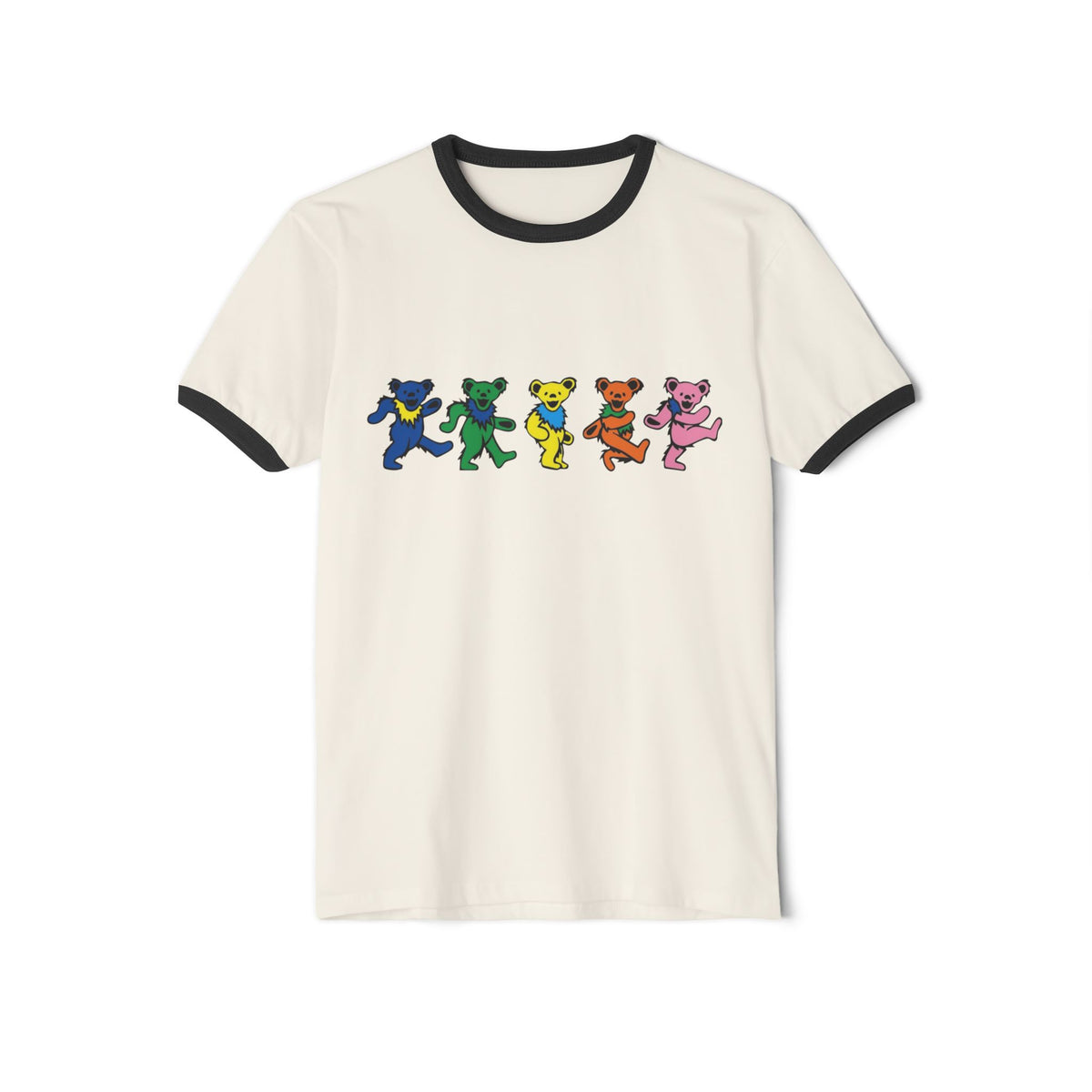 Dancing Rainbow Bears T-Shirt | Retro Grateful Dead Style Ringer Tee