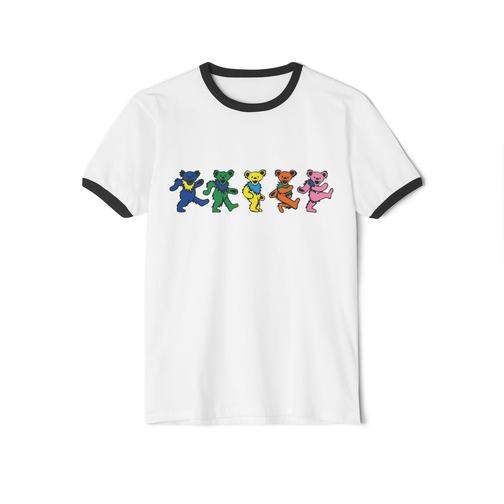 Dancing Rainbow Bears T-Shirt | Retro Grateful Dead Style Ringer Tee
