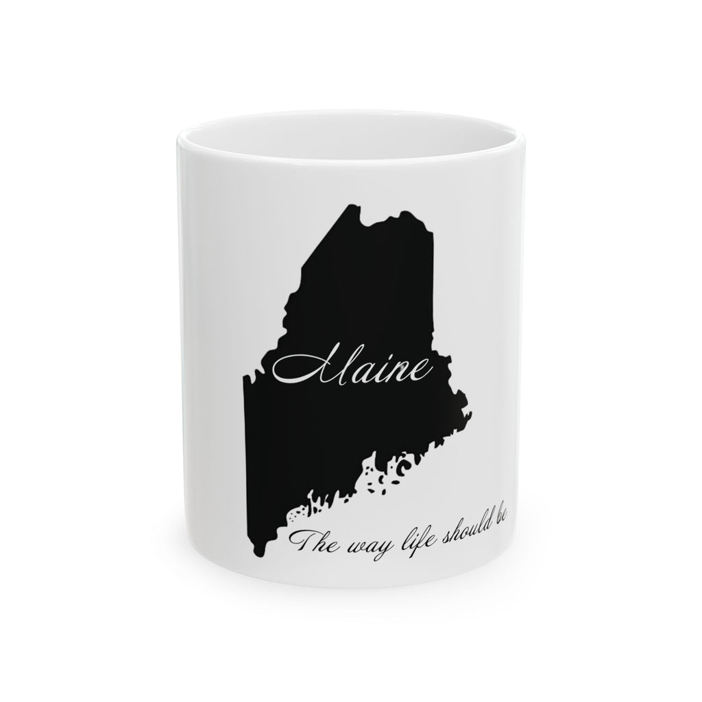 Maine silhouette state map Mug | Maine script typography ceramic mug