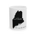 Maine silhouette state map Mug | Maine script typography ceramic mug