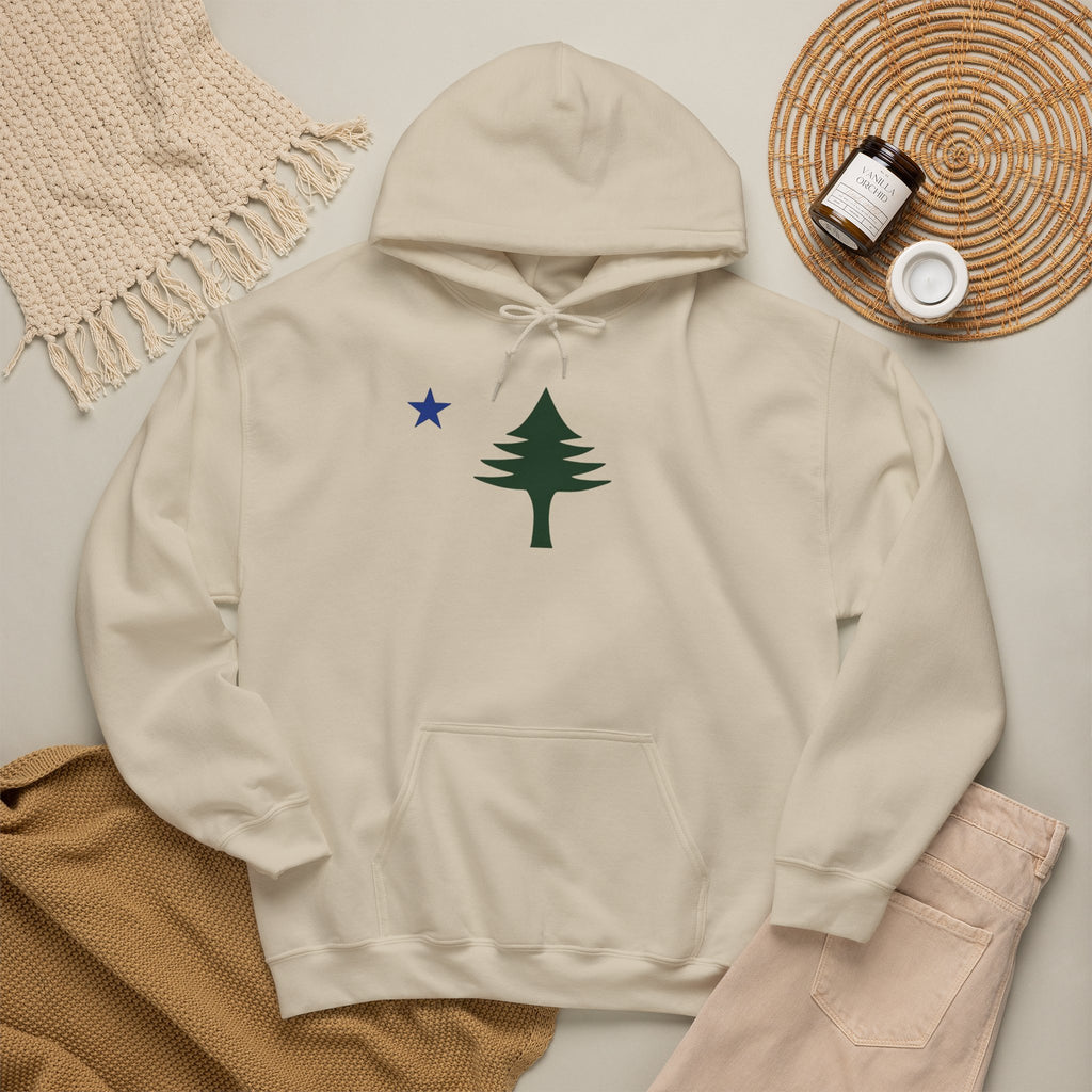 Maine State Flag Pine Tree Hoodie | Minimalist Evergreen Silhouette