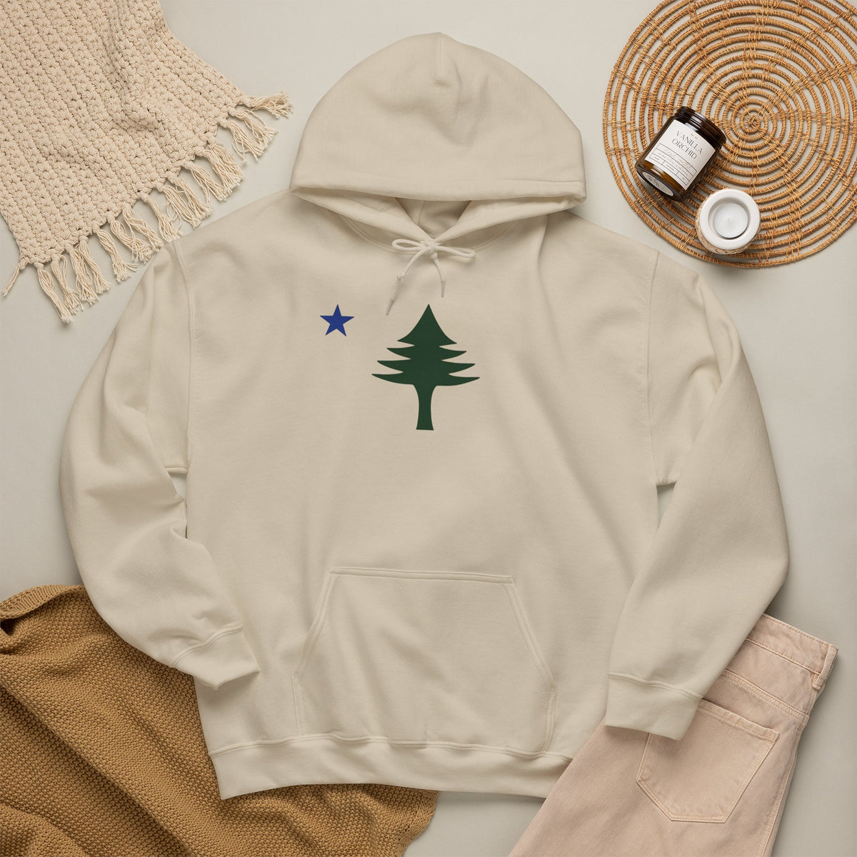Maine State Flag Pine Tree Hoodie | Minimalist Evergreen Silhouette