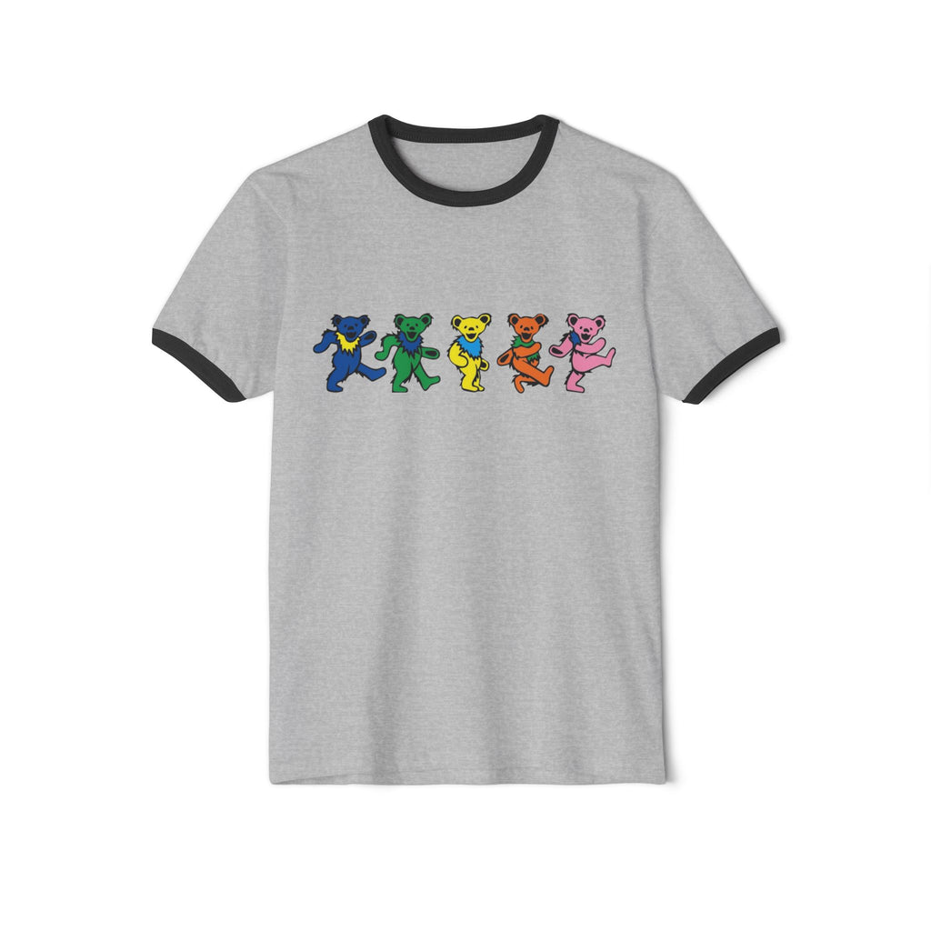 Dancing Rainbow Bears T-Shirt | Retro Grateful Dead Style Ringer Tee
