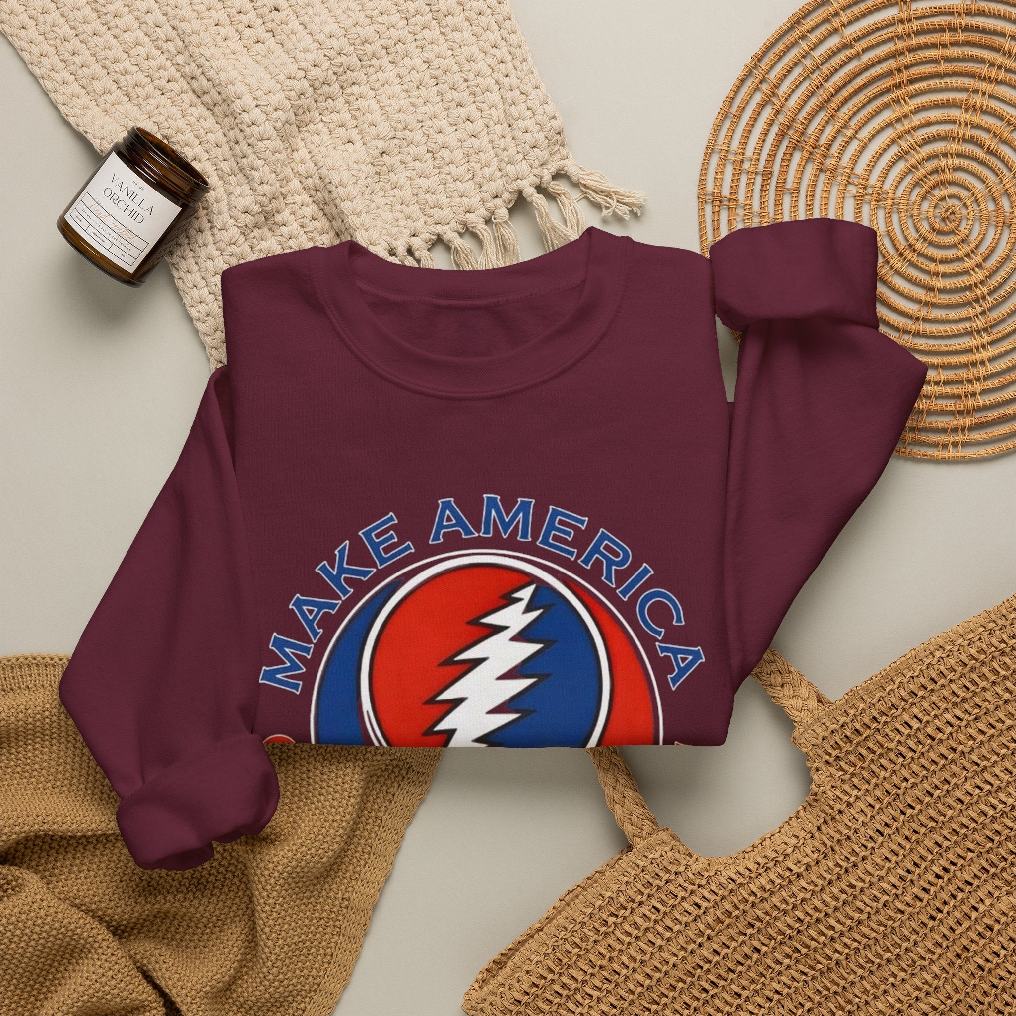 Make America Grateful Again Skull Crewneck Sweatshirt | Grateful Dead Steal Your Face Logo