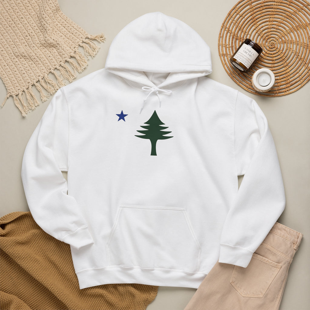 Maine State Flag Pine Tree Hoodie | Minimalist Evergreen Silhouette