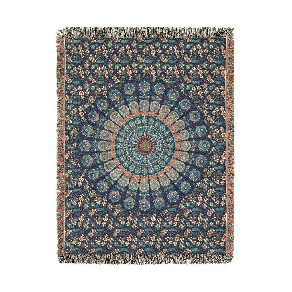 Mandala Woven Blanket — Boho Psychedelic Throw for Living Room or Bedroom