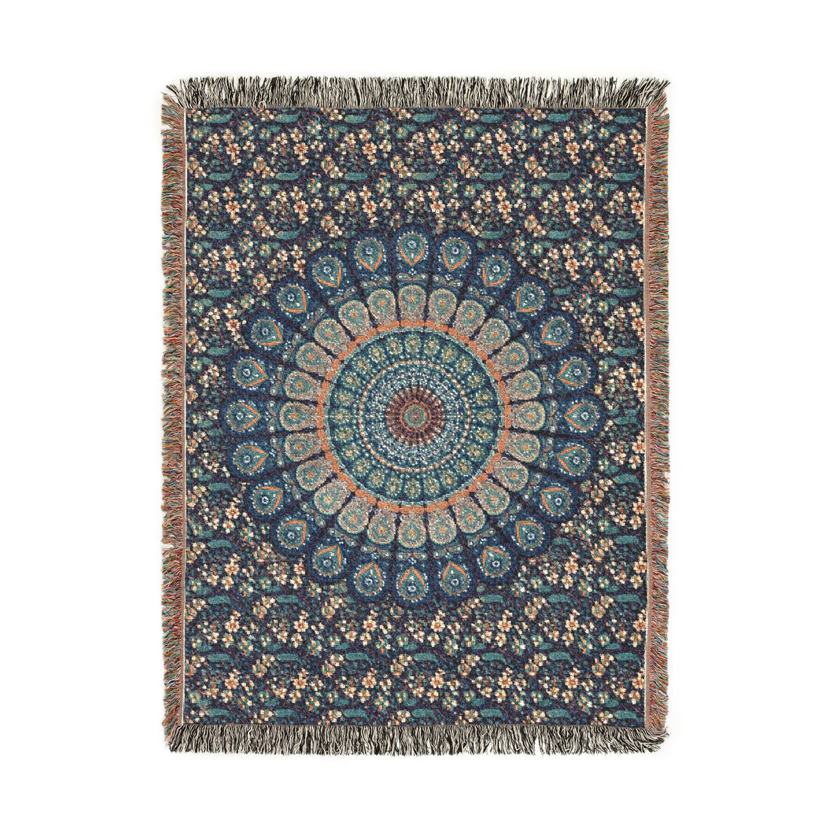 Mandala Woven Blanket — Boho Psychedelic Throw for Living Room or Bedroom