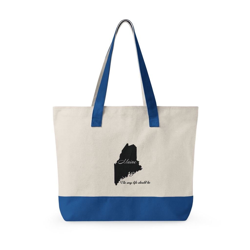 Maine State Silhouette Zippered Canvas Tote | Maine map, coastline script