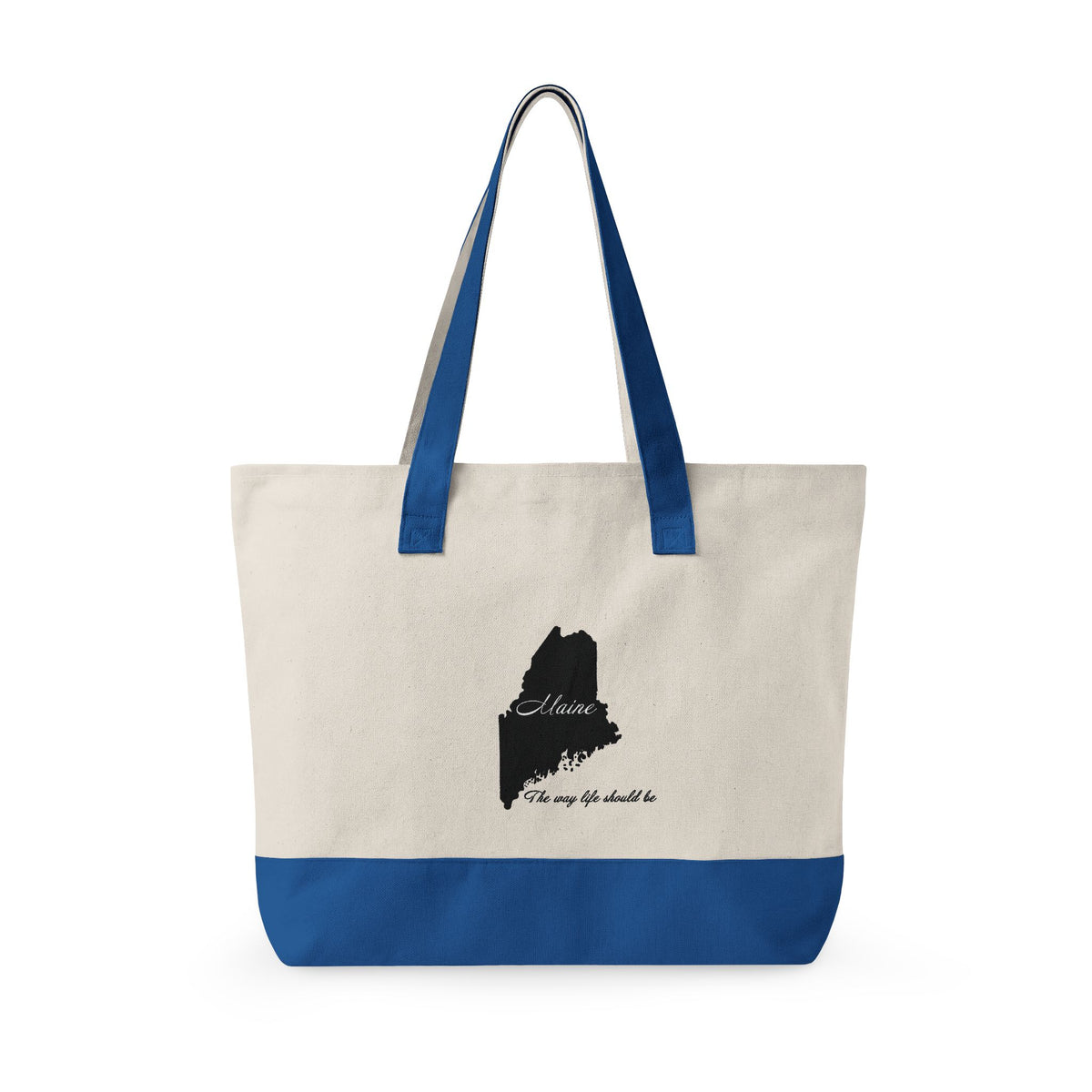 Maine State Silhouette Zippered Canvas Tote | Maine map, coastline script