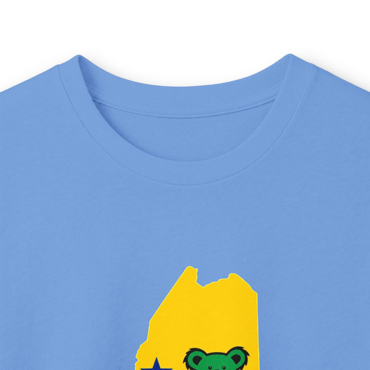 Maine Grateful Dead Bear Long Sleeve Tee — Retro Dancing Bear on Yellow State Silhouette