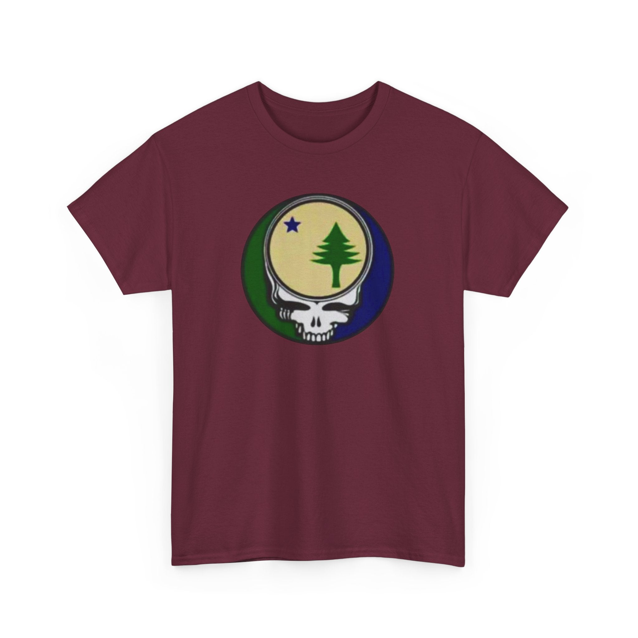 Maine Flag Stealie Grateful Dead Style T-Shirt | Nature Skull Tee