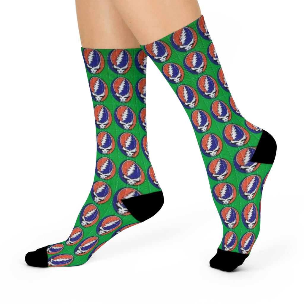 Grateful Dead Steal Your Face Pattern Cushioned Crew Socks | Band Logo Music Socks