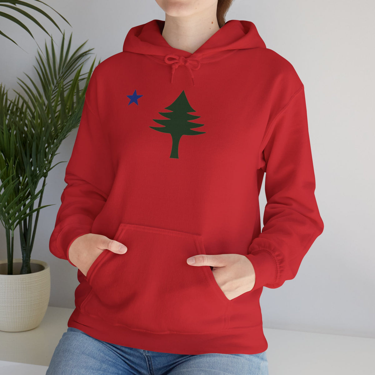 Maine State Flag Pine Tree Hoodie | Minimalist Evergreen Silhouette