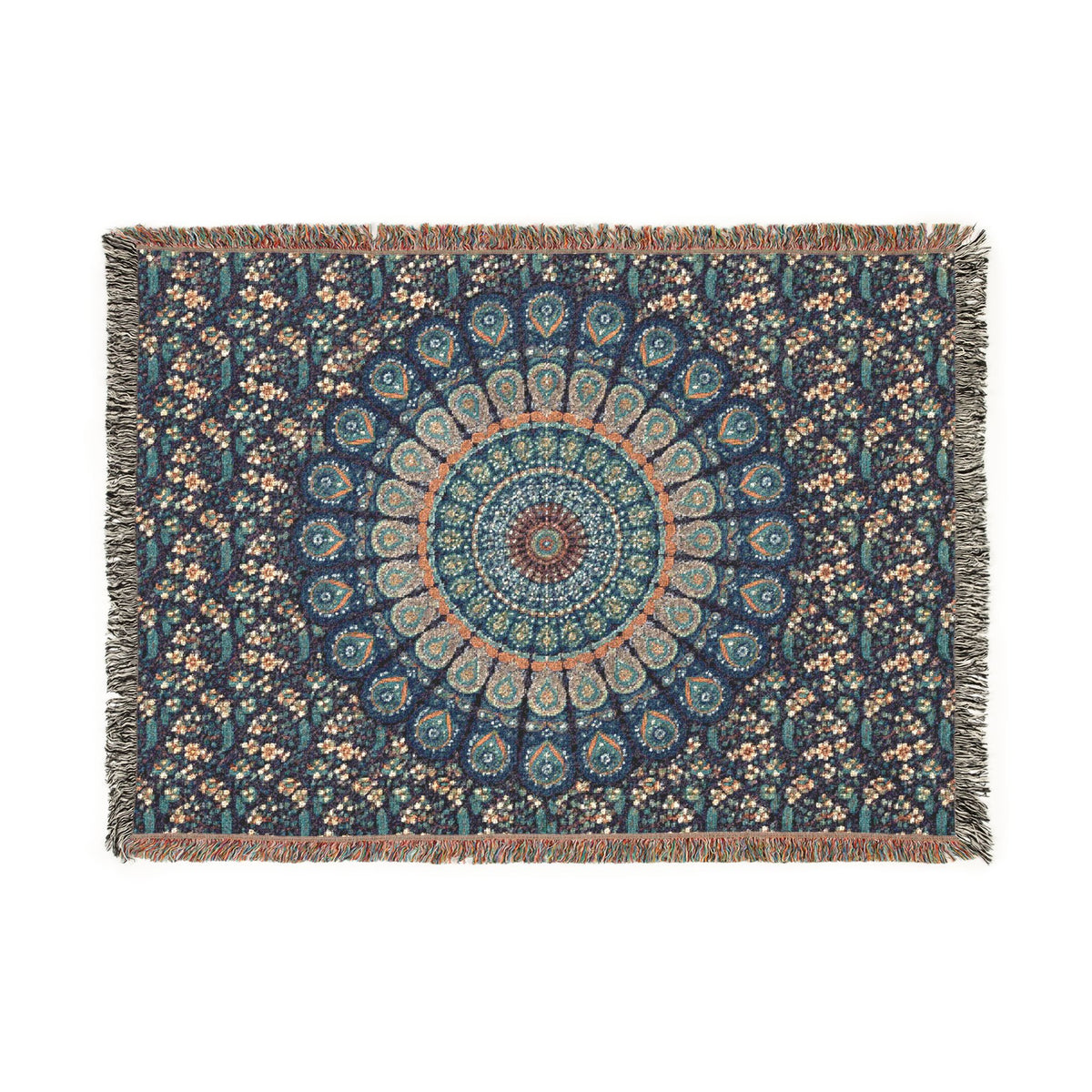 Mandala Woven Blanket — Boho Psychedelic Throw for Living Room or Bedroom