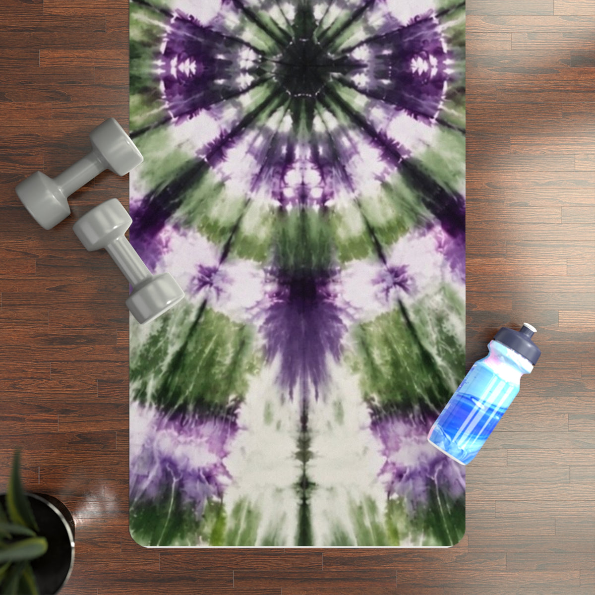 Purple Green Tie Dye Mandala Rubber Yoga Mat