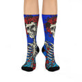 Grateful Dead Skeleton with Red Roses Crew Socks | Floral Skull Socks, Blue Gothic Hosiery