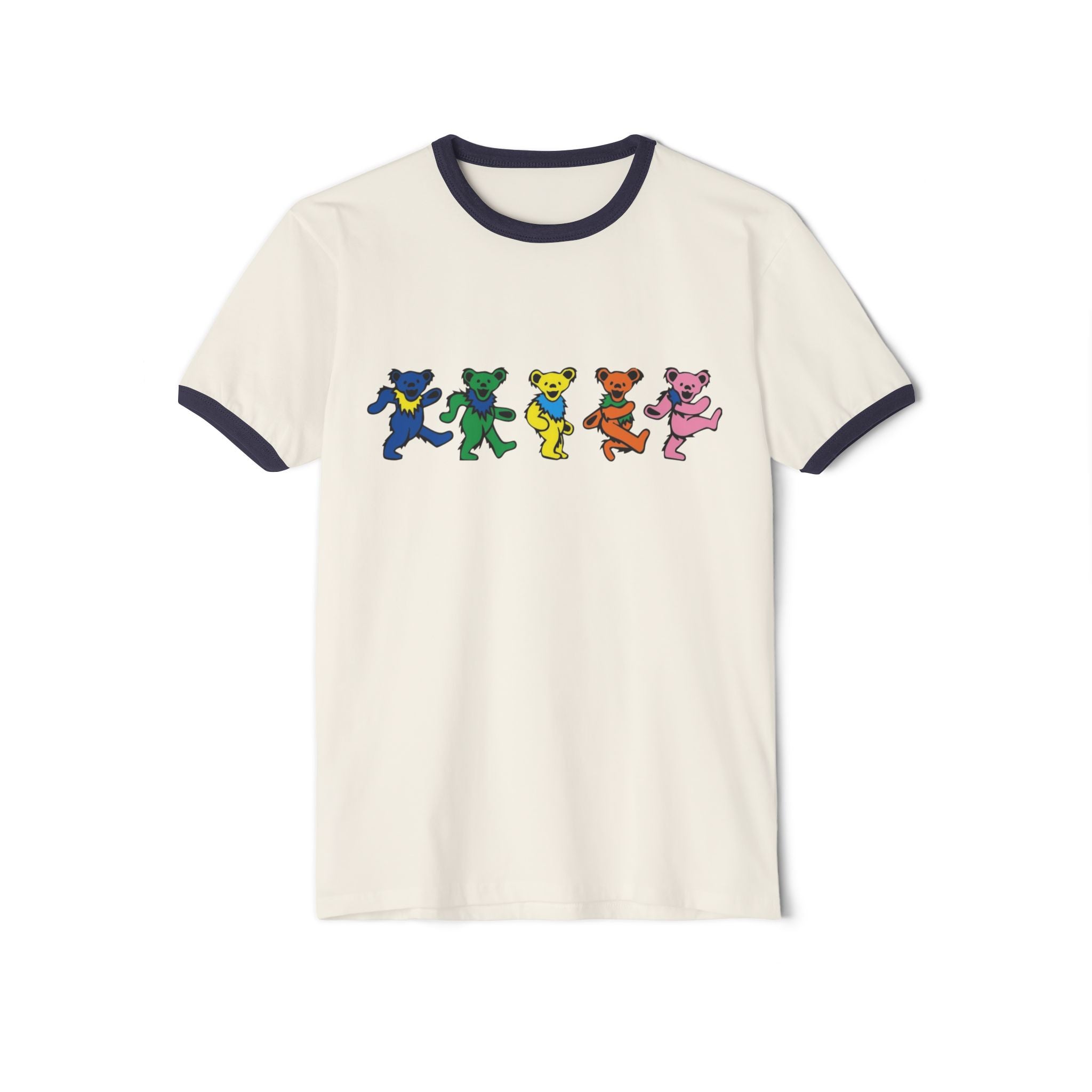 Dancing Rainbow Bears T-Shirt | Retro Grateful Dead Style Ringer Tee