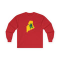 Maine Grateful Dead Bear Long Sleeve Tee — Retro Dancing Bear on Yellow State Silhouette