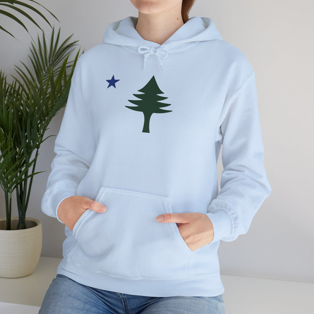 Maine State Flag Pine Tree Hoodie | Minimalist Evergreen Silhouette