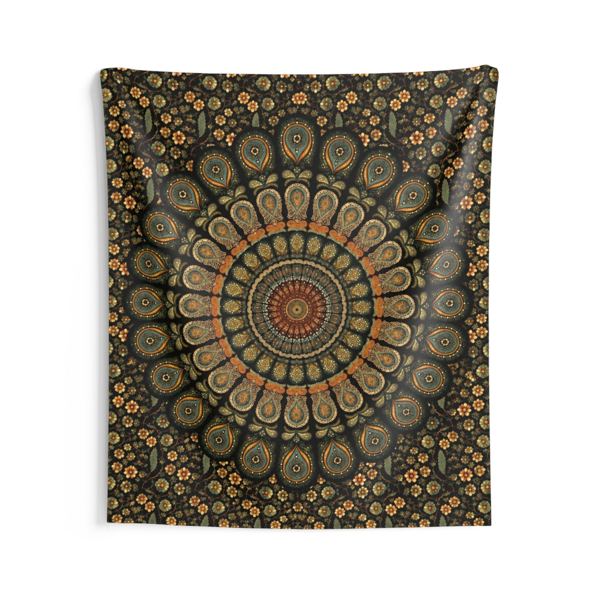 Bohemian Mandala Wall Tapestry — Earthy Floral Meditation Decor