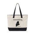Maine State Silhouette Zippered Canvas Tote | Maine map, coastline script