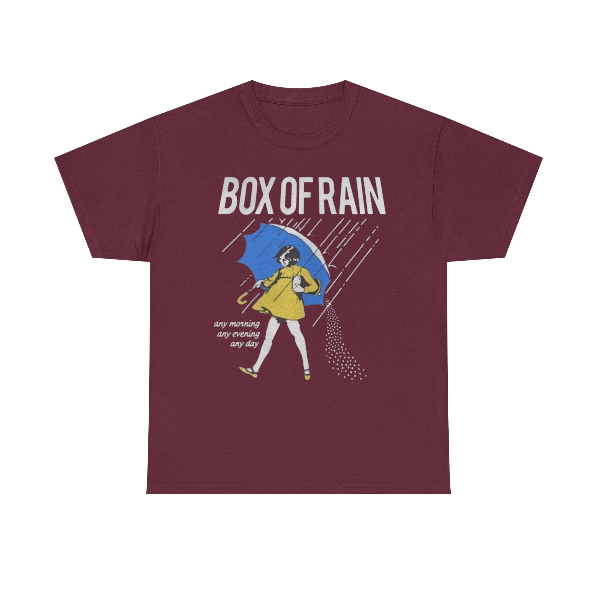 Box of Rain Grateful Dead Tee | Girl with Umbrella, Rainy Day Retro Design