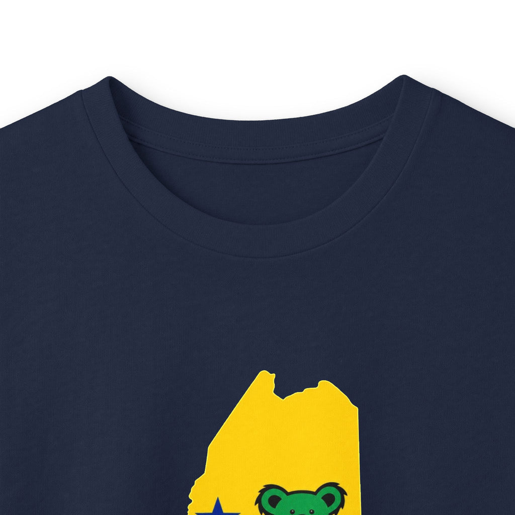 Maine Grateful Dead Bear Long Sleeve Tee — Retro Dancing Bear on Yellow State Silhouette