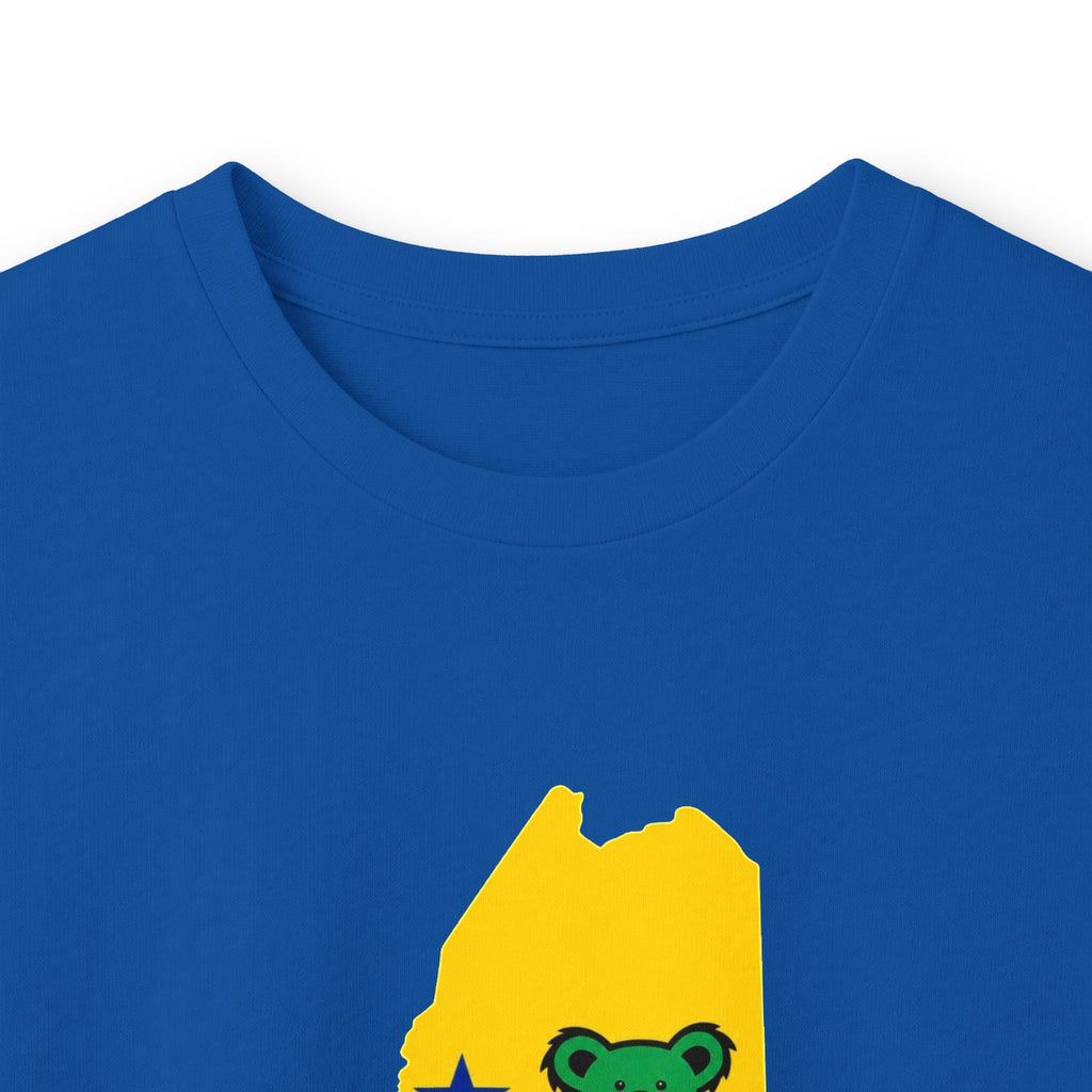 Maine Grateful Dead Bear Long Sleeve Tee — Retro Dancing Bear on Yellow State Silhouette